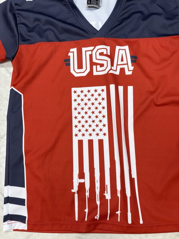 Greater Half 2nd Amendment USA Jersey L Patriotic Gun Flag Graphic Red Blue gallery