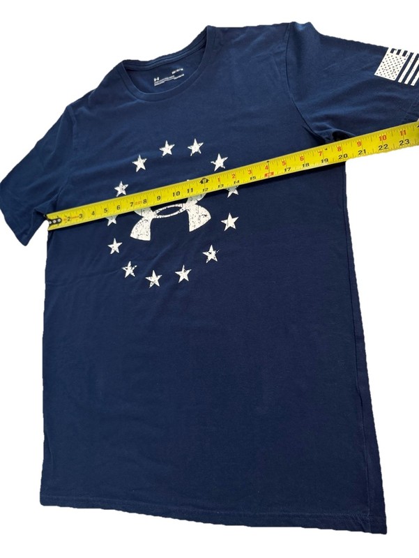 Under Armour T-Shirt Mens M Freedom Logo Navy Blue Stars Flag Loose Fit HeatGear gallery
