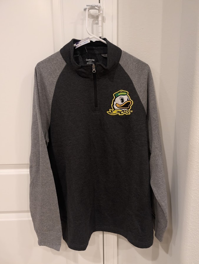 Captivating Men's Oregon Ducks 1/4 Zip Pullover raglan puddles Large L gallery