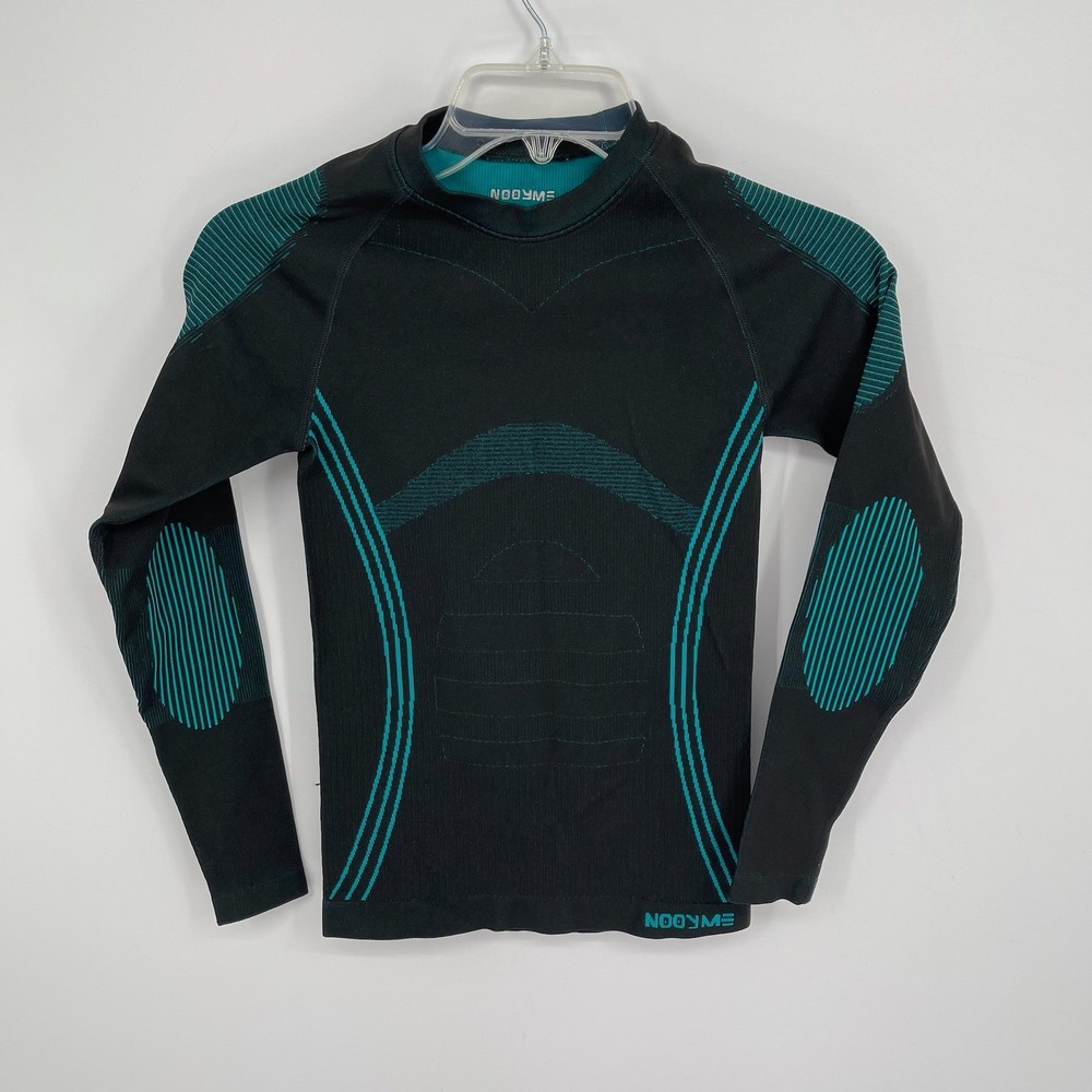 NOOYME Men's Black Teal Compression Long Sleeve Base Layer Thermal Top Size S