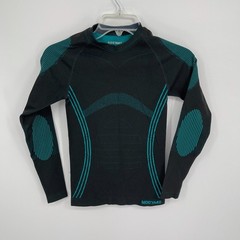 NOOYME Men’s Black Teal Compression Long Sleeve Base Layer Thermal Top Size S