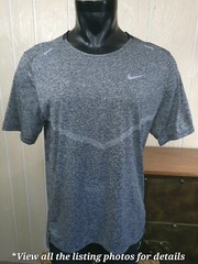 NikeRunning Navy Blue/ Gray Heather Reflective Activewear S/s Shirt Top Sz L