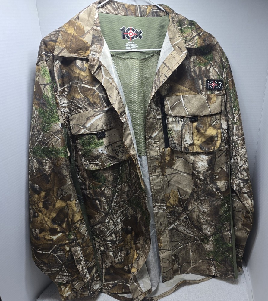 10x Mens Hunting Shirt Green Camo Long Sleeve Roll Tab Collar Pockets Buttons M