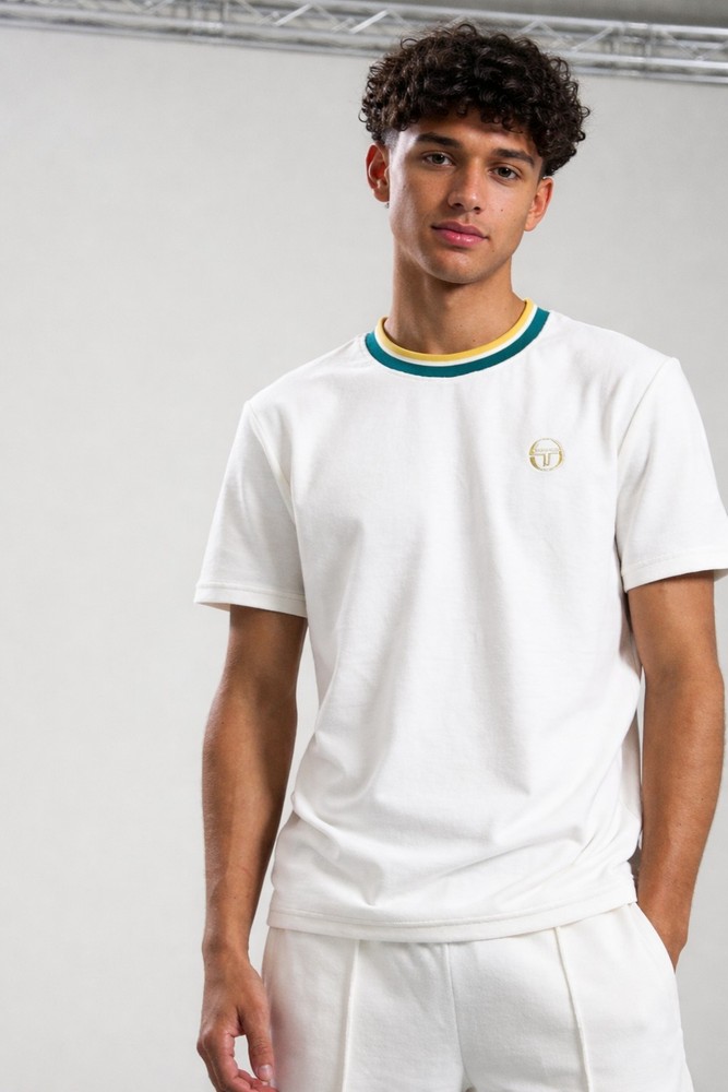Sergio Tacchini Monte Mens Velvet Summer T Shirt Velour Short Sleeve Top Tennis