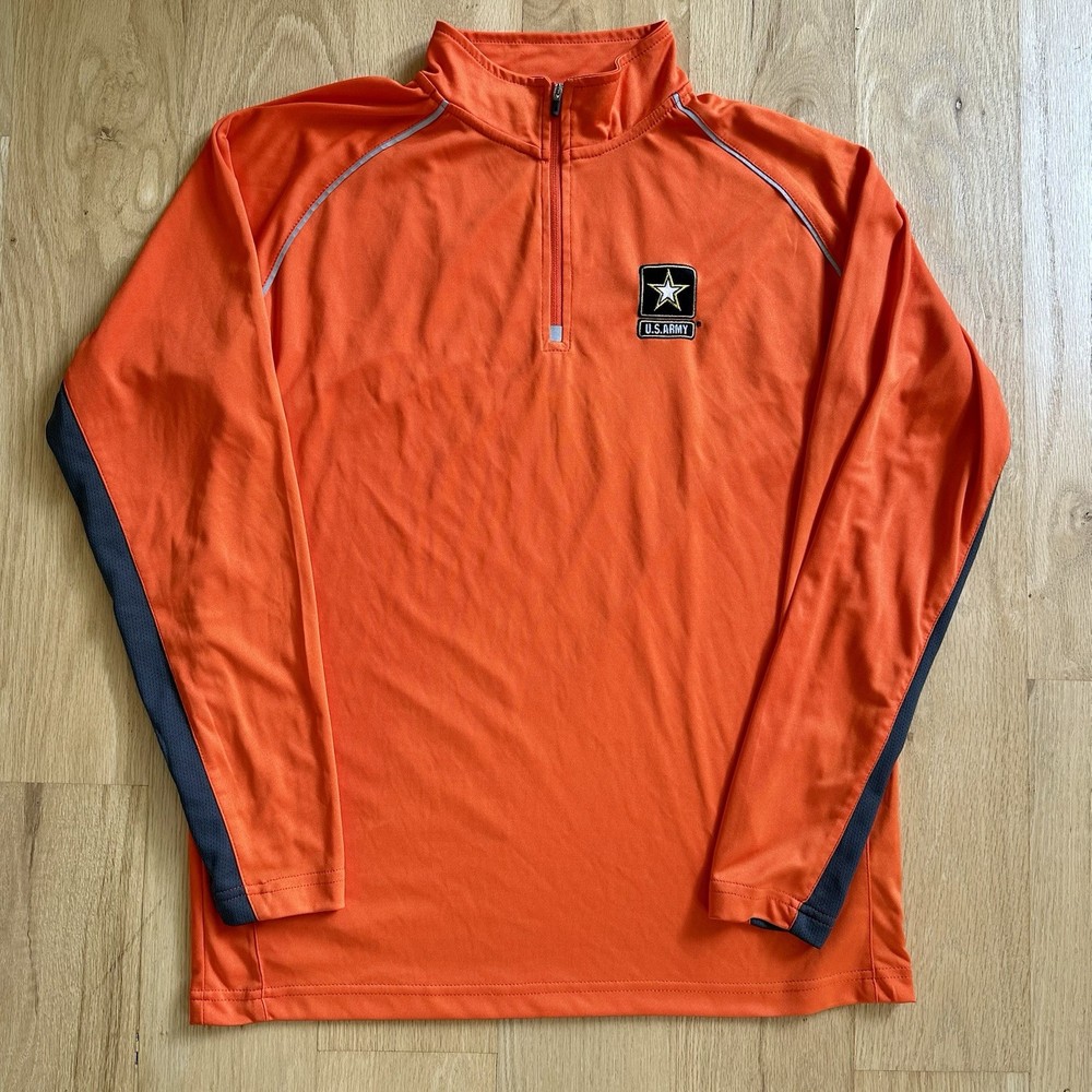 US Army Orange 1/4 Zip Performance Pullover - Men Medium - J America Sportswear
