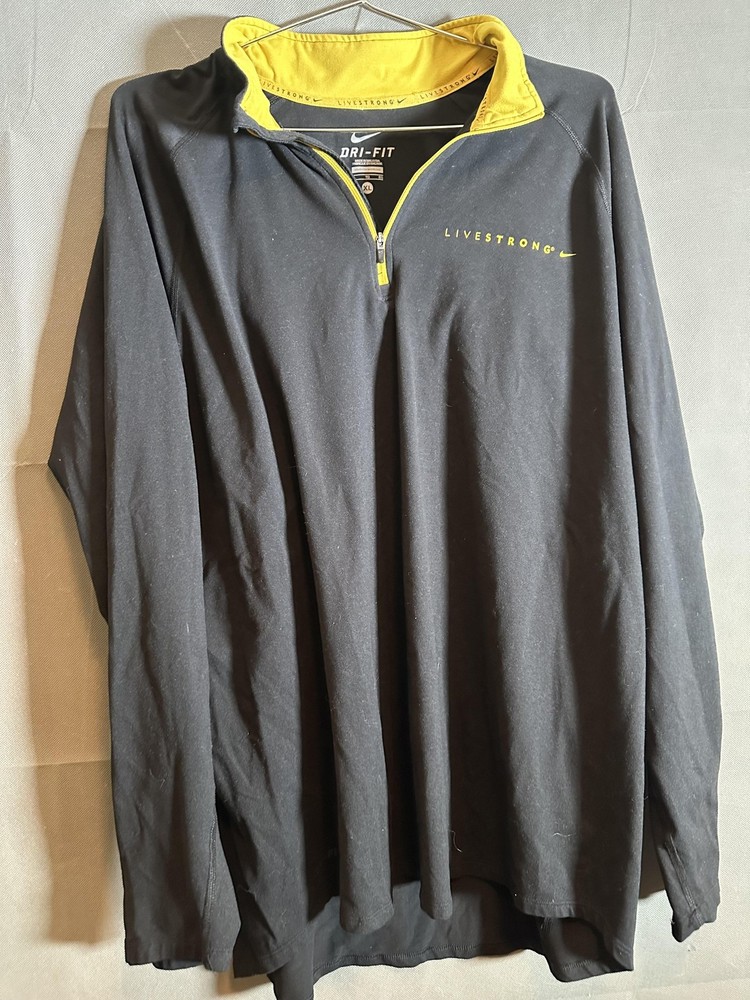 Nike Livestrong Shirt Mens XL Black Yellow Dri-FIT 1/4 Zip Running Top