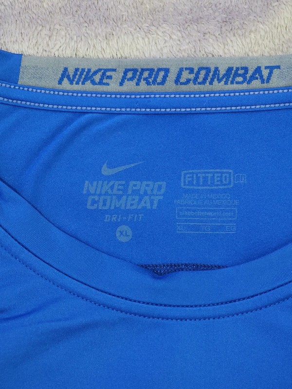 Nike Pro Combat Dri-Fit Mens Fitted Workout Shirt Short Sleeve Blue Size XL gallery
