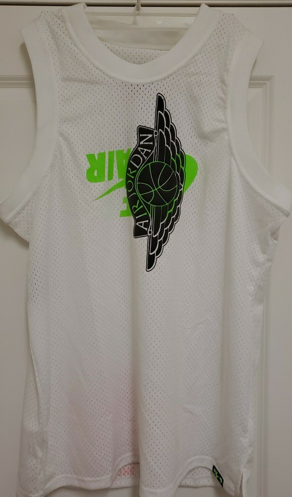 Nike Jordan Air JUMPMAN MESH Jersey Wings White Green BQ8479-100 Size L $70 B4