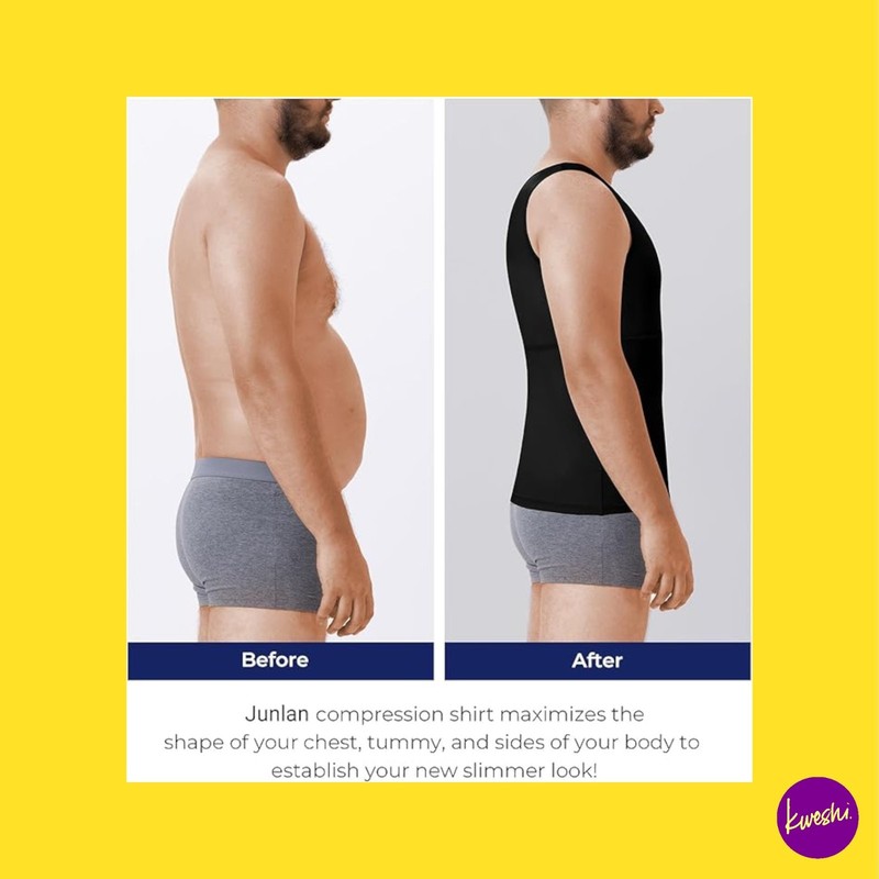 JUNLAN Men's Compression Shirt Vest 2 Pack, Tummy Control, Black, UK L | EU 52 gallery