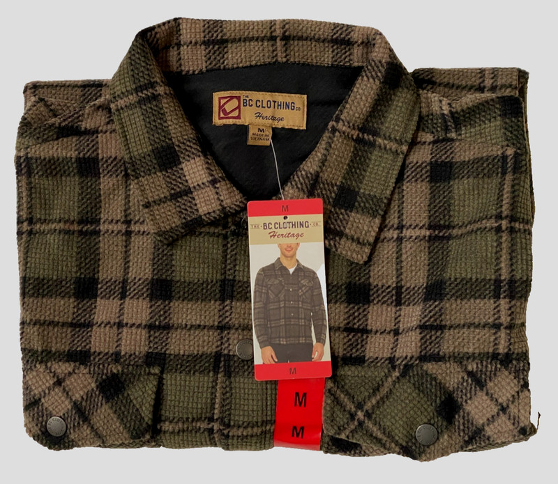 Men's BC Clothing Heritage Plaid Button-Up Shirt Jacket Med Green/Black - NWT! gallery