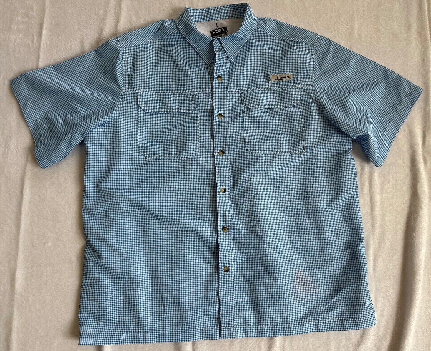 Habit Men's Solar Factor 40+ Shirt XL Blue Vented Checkered Gingham Plaid gallery