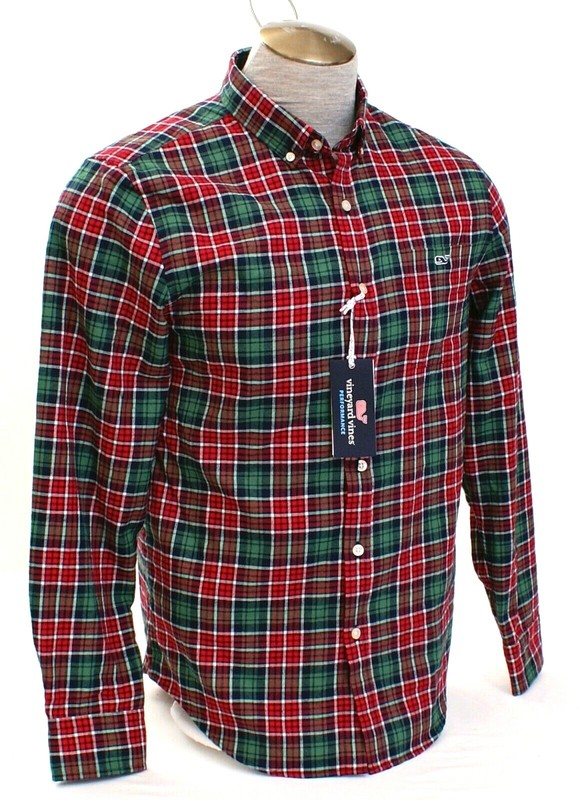 Vineyard Vines Red & Green Plaid Flannel Button Front Long Sleeve Shirt Men's gallery