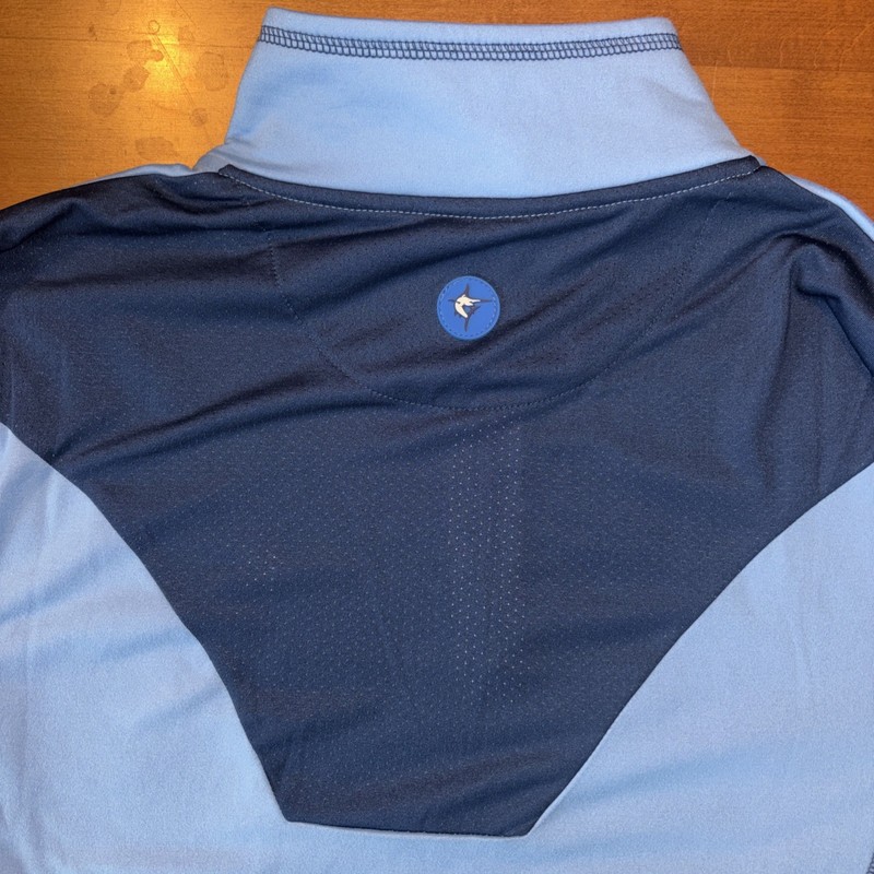 White Water 1/4 Zip Shirt Large Long Sleeve Blue- Mens medium, Marlin logo gallery