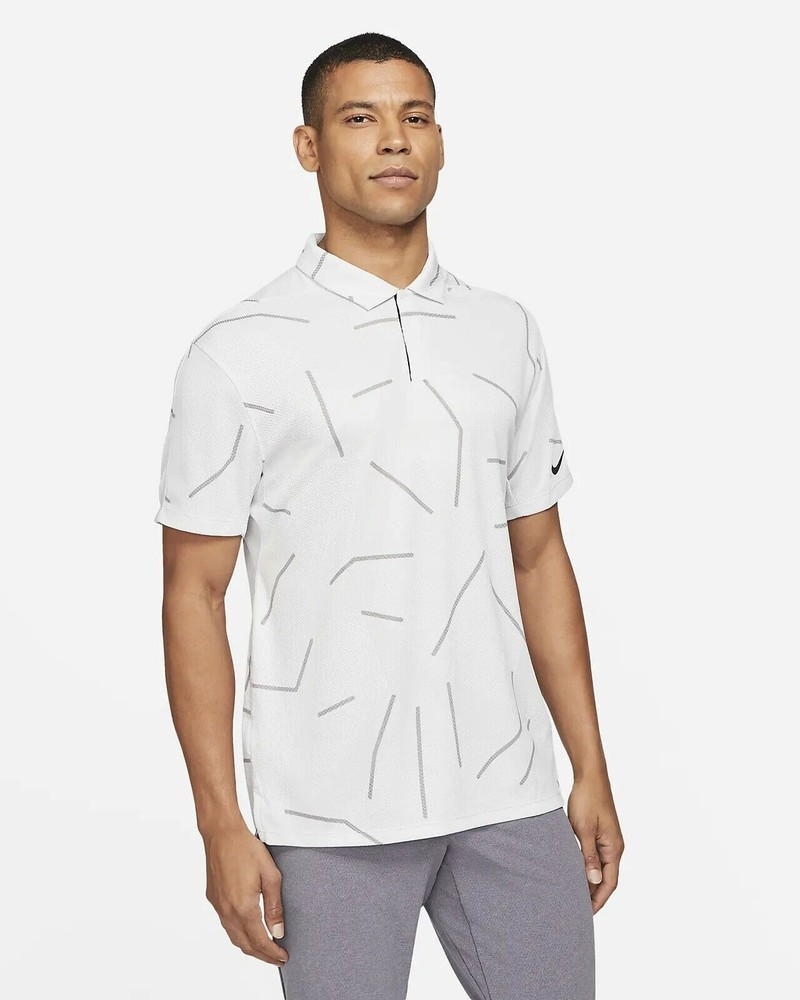 NEW 2021 NIKE DRI-FIT TIGER WOODS COURSE JACQUARD GOLF POLO PHOTON DUST/BLACK