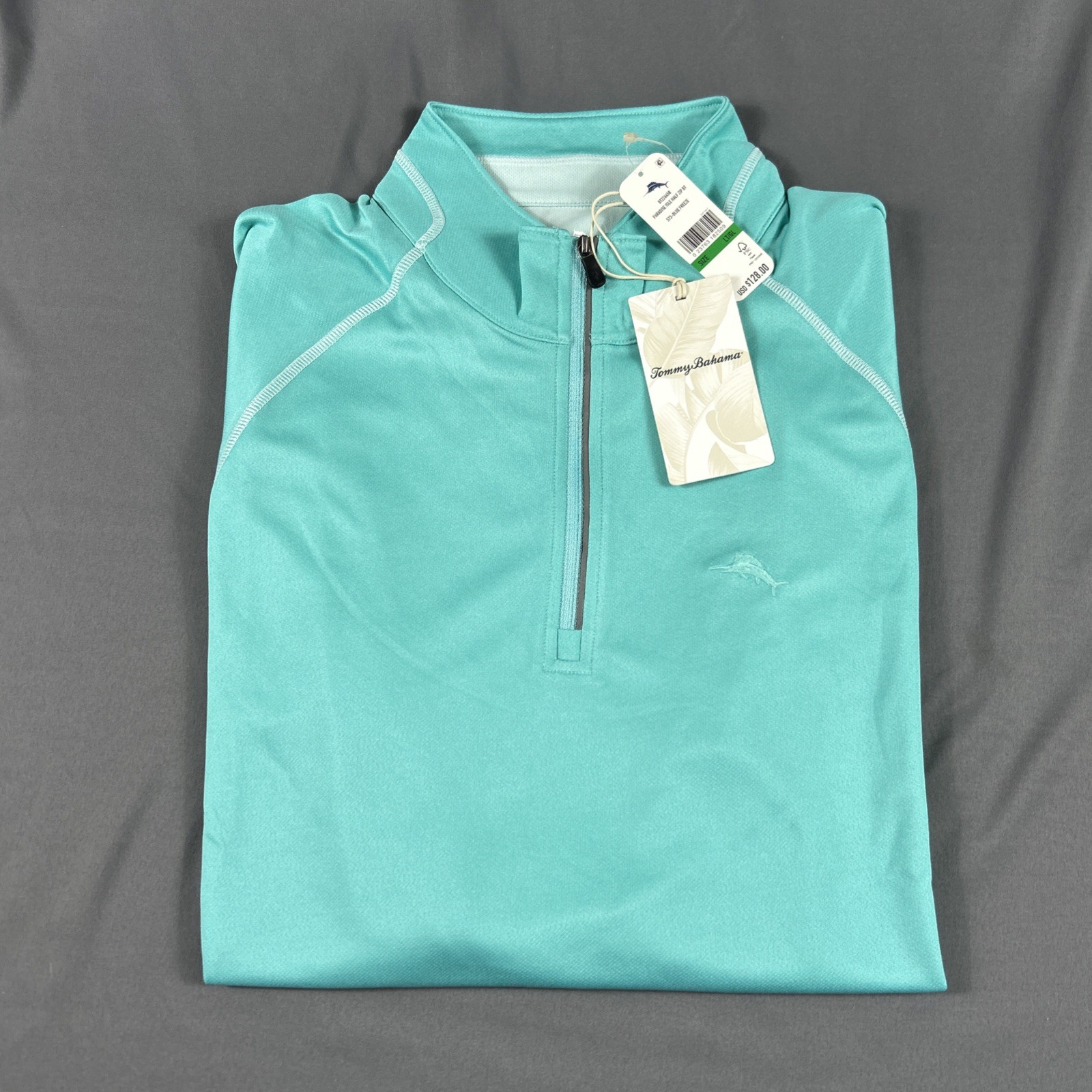 Tommy Bahama Golf Pullover Paradise Isle 1/4 Zip LT Blue Polyester NWT MSRP $118 gallery
