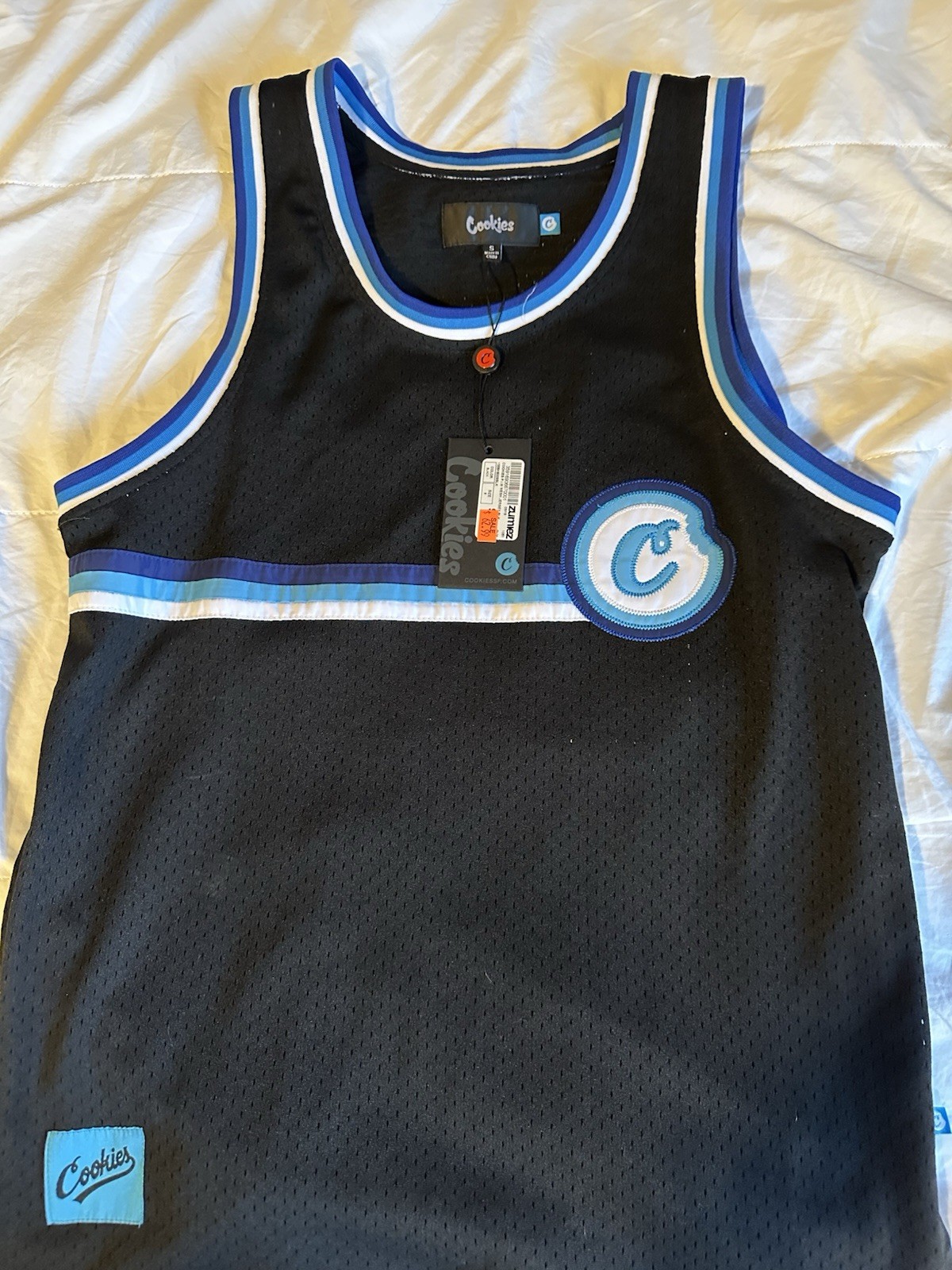 COOKIES 'Puttin In Work' Mesh Basketball Jersey Size Small Black/Blue/White gallery