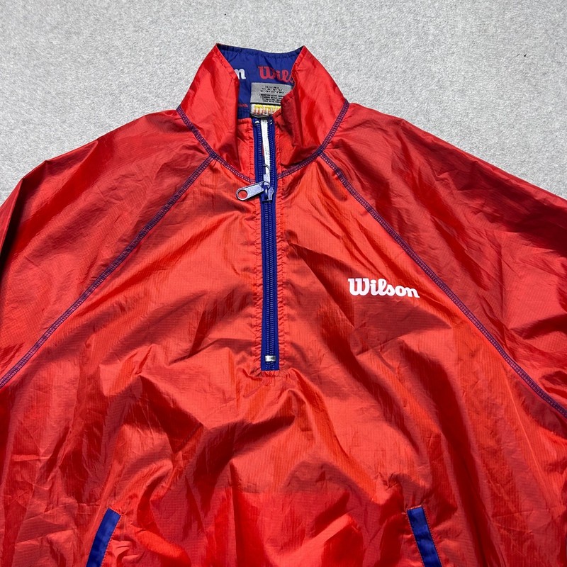 Forever 21 Wilson 1/4 Zip Retro Pullover Mens Large Red Ripstop Zipper Pocket gallery