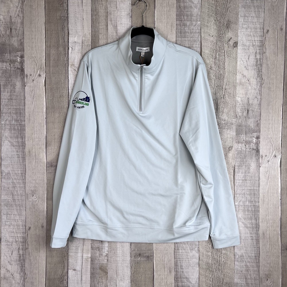 Peter Millar Perth Performance 1/4 Zip Pullover Golf Stretch Men Large Gray Logo