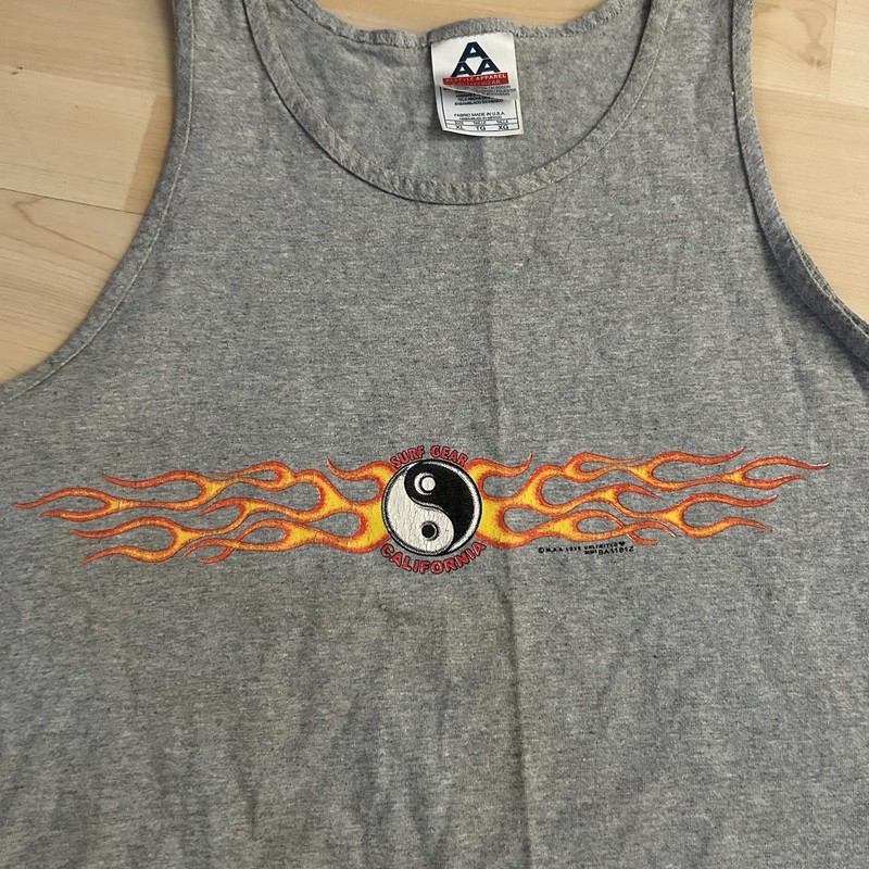 VTG Surf Gear California Yin Yang Flames Tank Top MBS Love Unlimited Men’s XL gallery