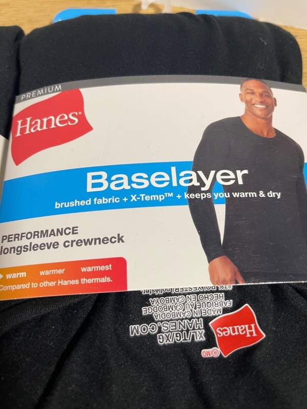 Hanes Premium Baselayer Performance Longsleeve Crewneck Shirt Mens XL Black 2pk gallery