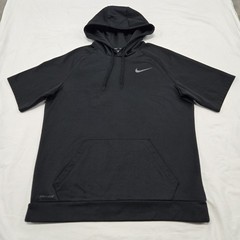 EUC Men’s LARGE Nike Dri-FIT Hoodie Black Short Sleeve Logo Pullover 836093-010