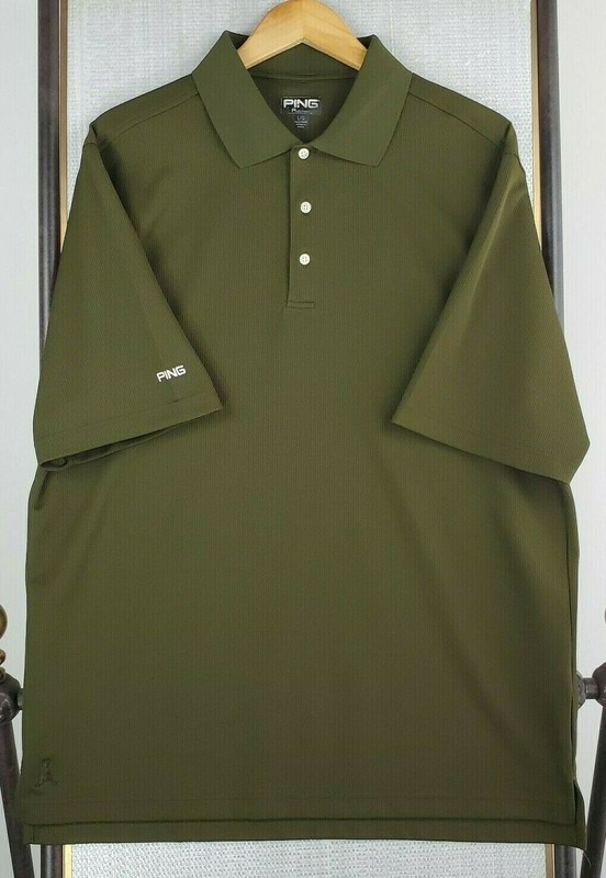 PING GOLF Size Large Olive OD Drab Green Performance Mens Polo Shirt Stretchy gallery