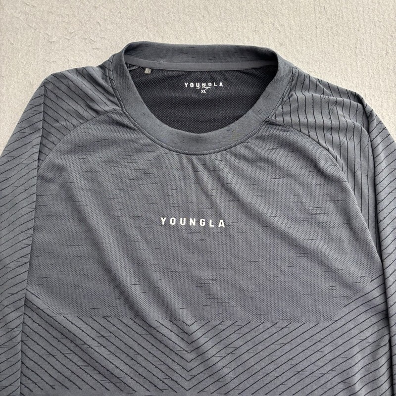 YoungLA Compression Shirt Mens XL Gray Long Sleeve Workout Gym Athletic Logo gallery
