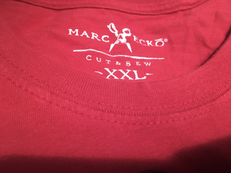 Marc Echo Red T-Shirt With Black Felt Embossed Artwork and Logo. Size XXL. Nice. gallery