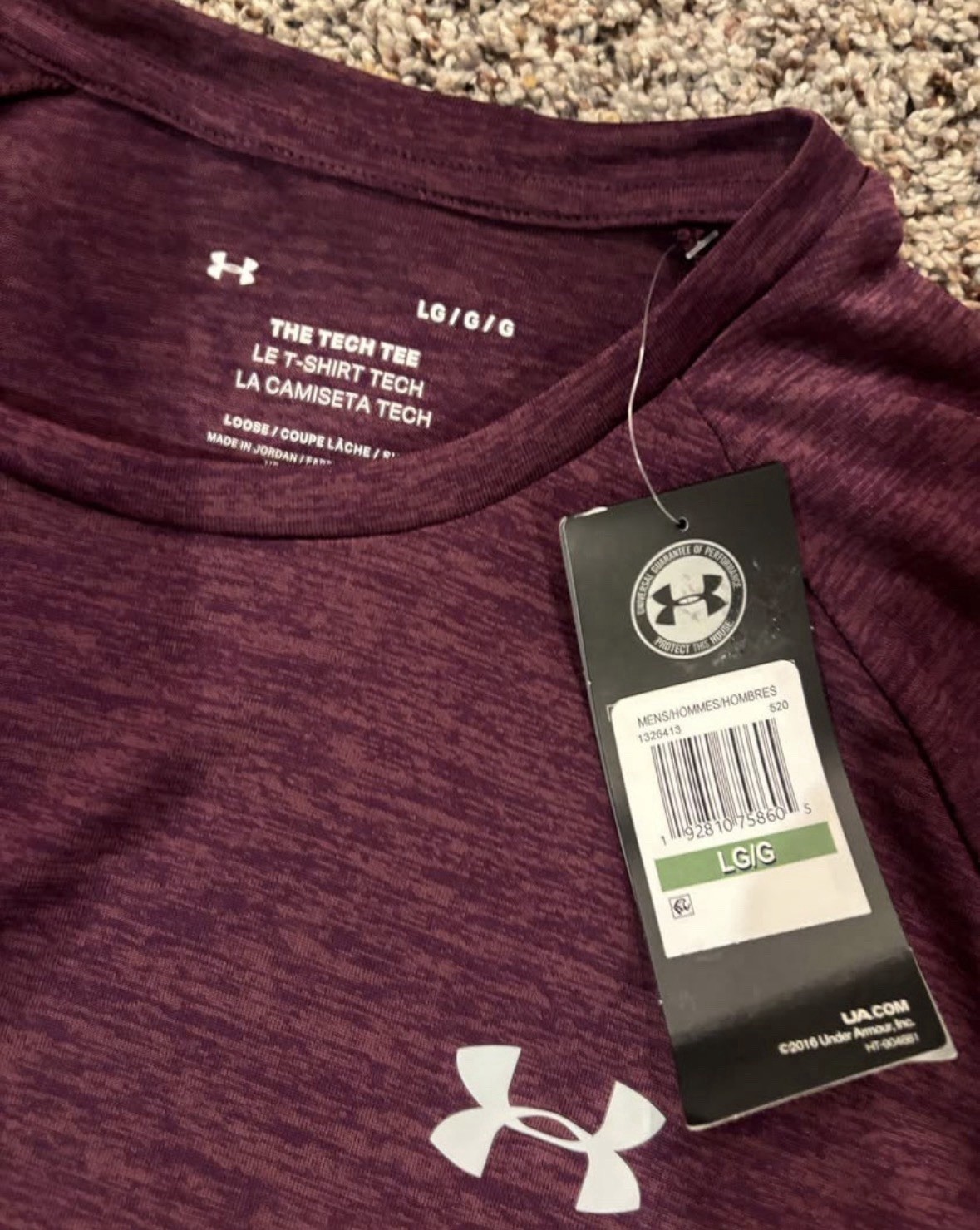 Under Armour Tech The Tech Tee Men’s L Loose SS Purple Heather Crew Logo 1326413 gallery