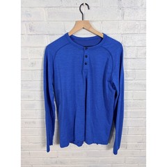 Lululemon Metal Vent Tech Henley Mens L Blue Long Sleeve Shirt Long Sleeve