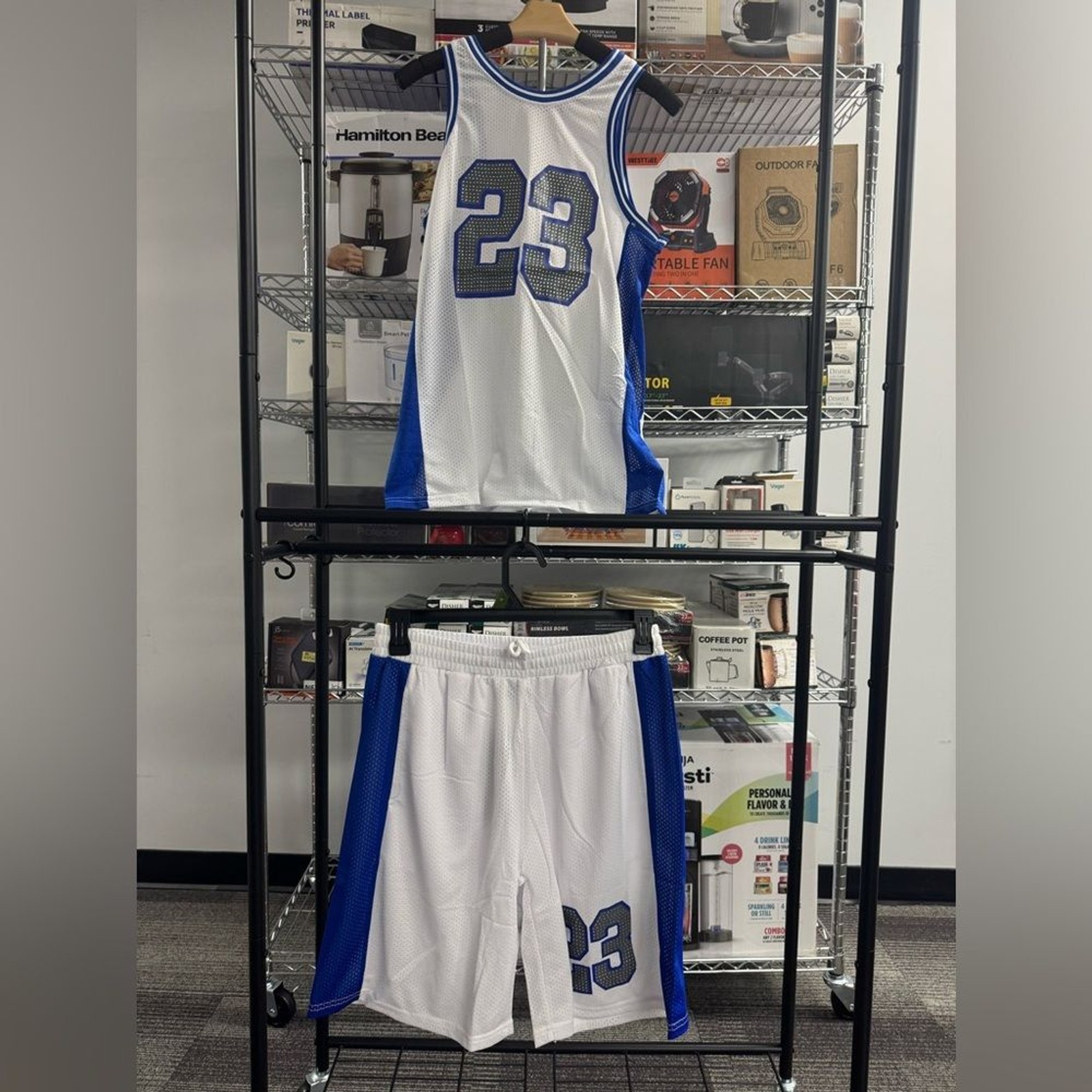 Blue and White Basketball Jersey and Shorts Set gallery