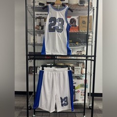 Blue and White Basketball Jersey and Shorts Set