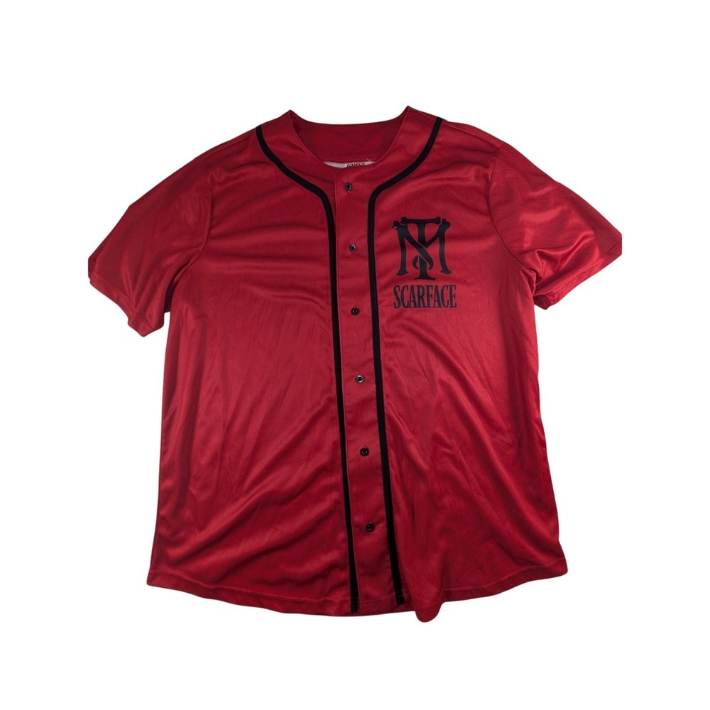 Scarface Al Pacino Mens Size XL Full Button Baseball Jersey Red/Black NWT