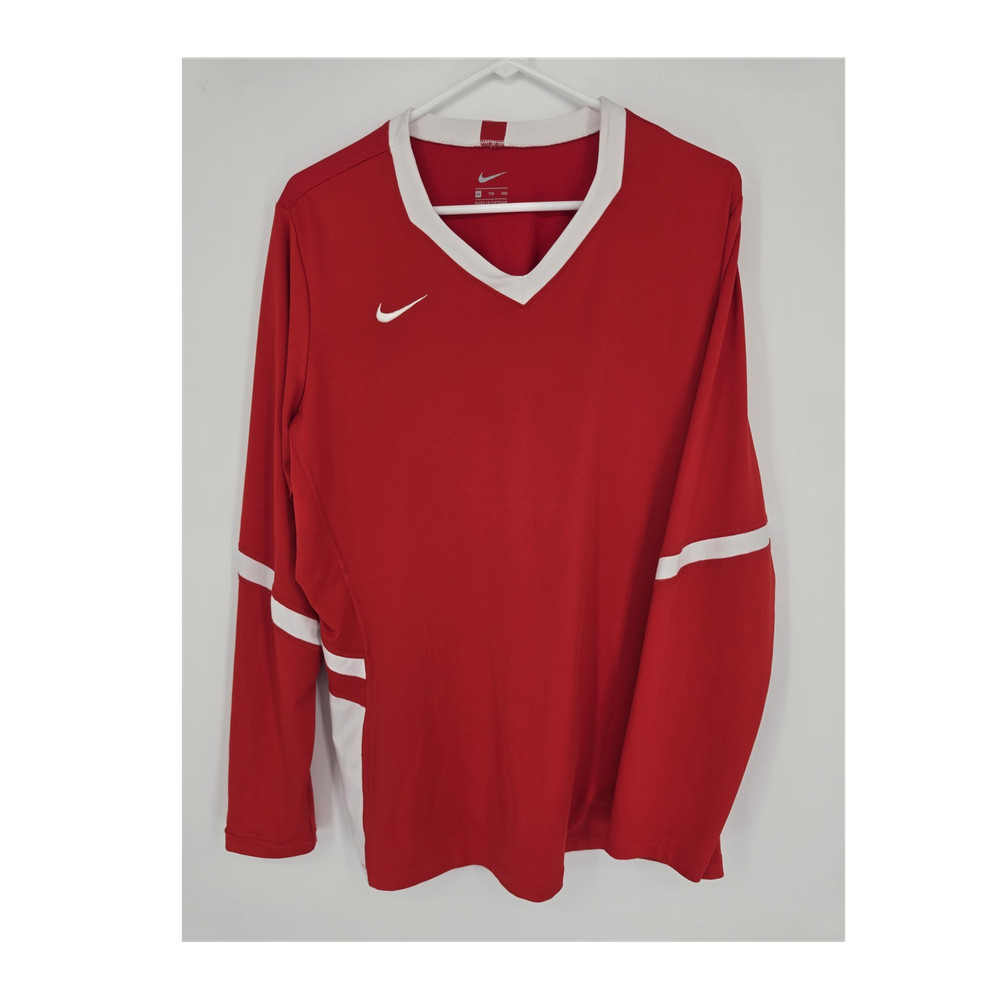 Nike XXL Men's Red/White Athletic Jersey V-Neck Long Sleeve.