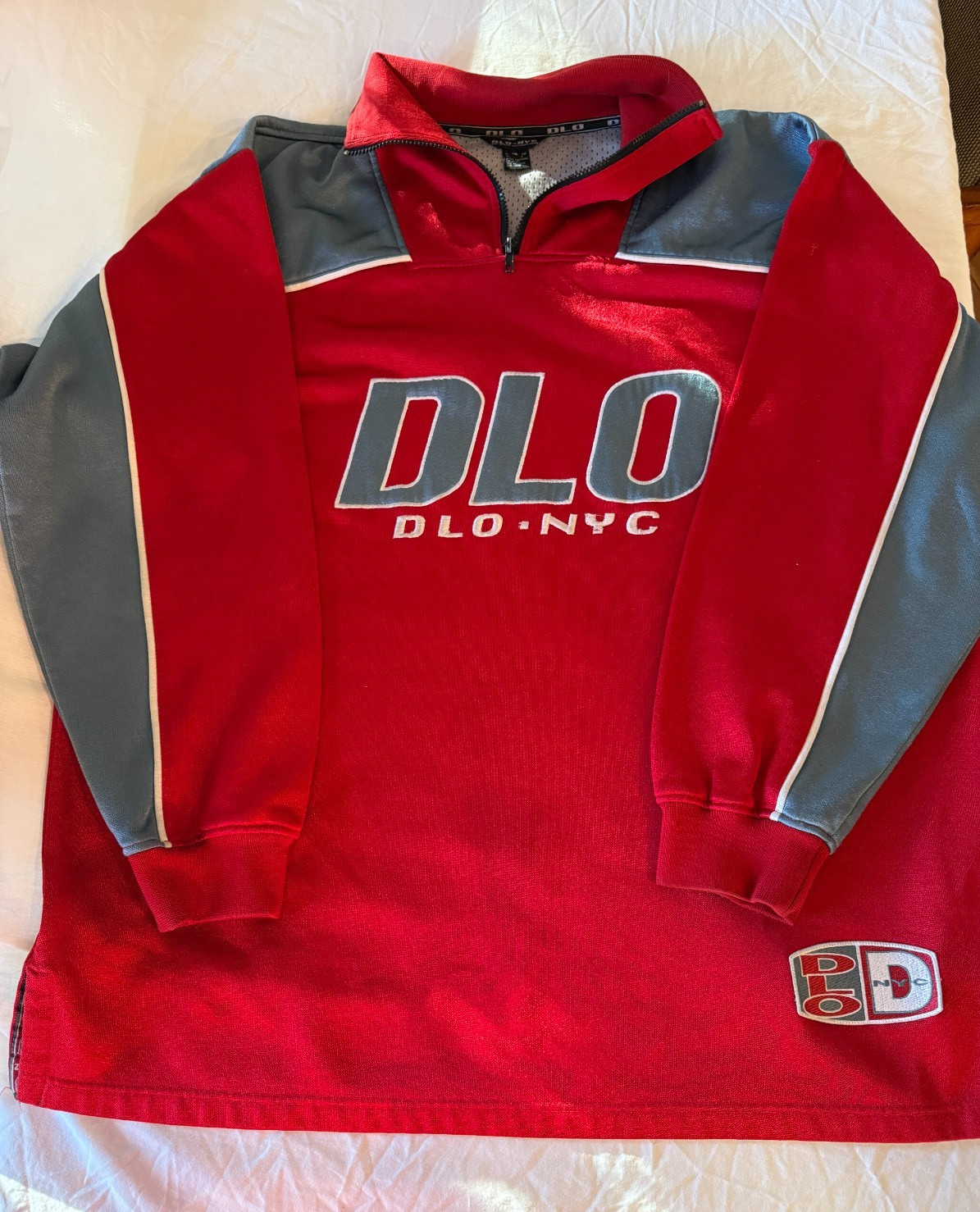 DLO Inc Bowling Jersey Mens Size 4 fits XL-XXL Red/Gray 1/4 Zip Long Sleeve gallery