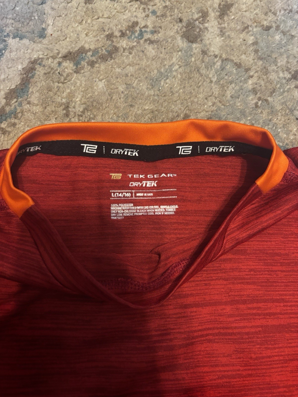 Tek Gear Drytek Quick Dry Heathered Red/Orange Logo Crew T-Shirt Youth L (14-16) gallery