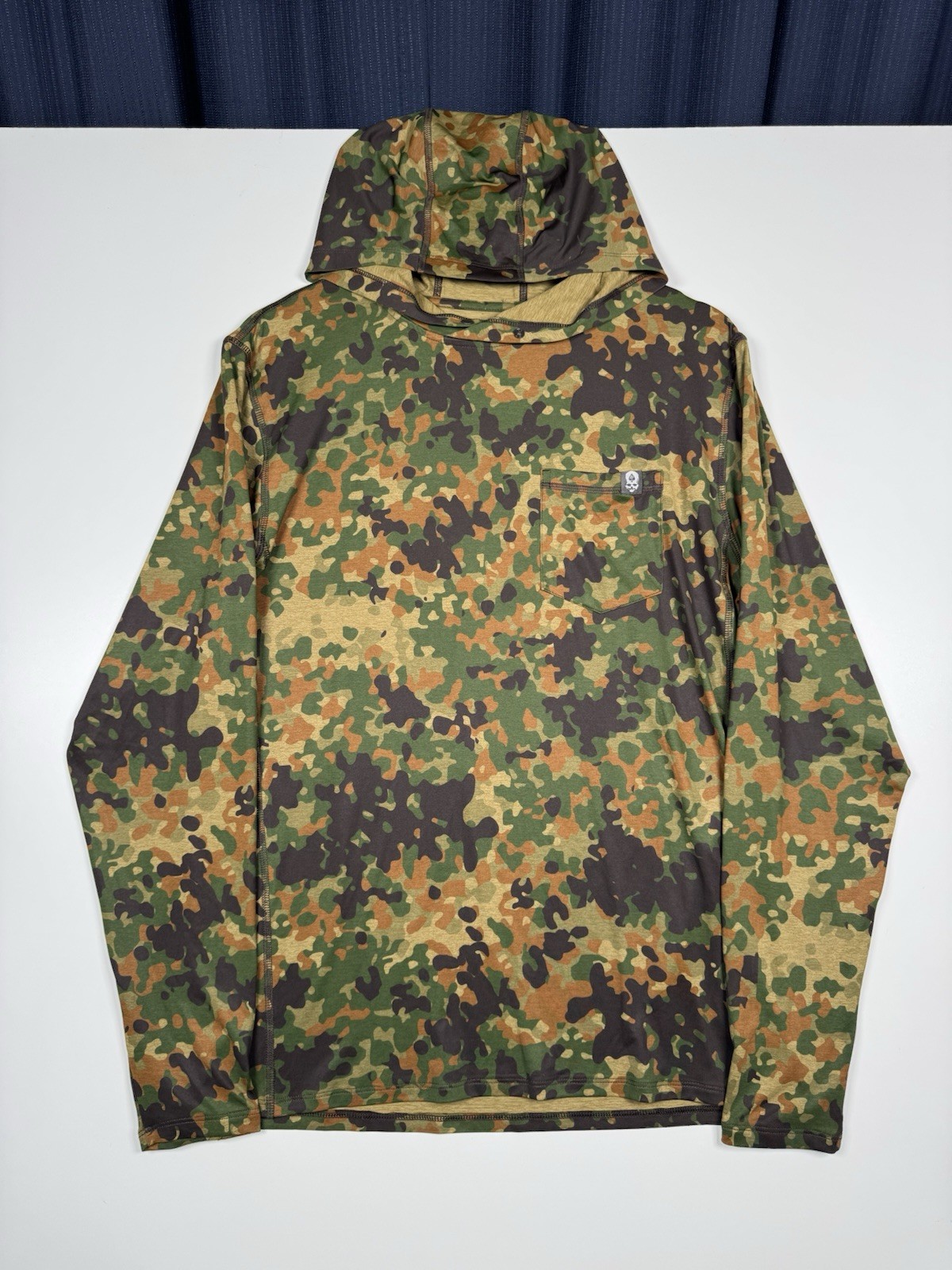 Zero Foxtrot Mens Small Camo Long Sleeve Performance Hoodie Shirt Pocket Logo gallery