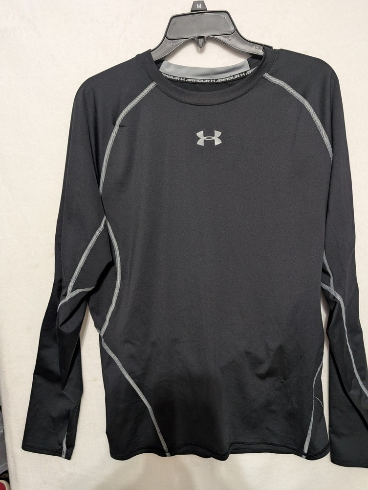 Mens Black Under Armour HeatGear Compression Shirt Long Sleeve Crew Neck Size M