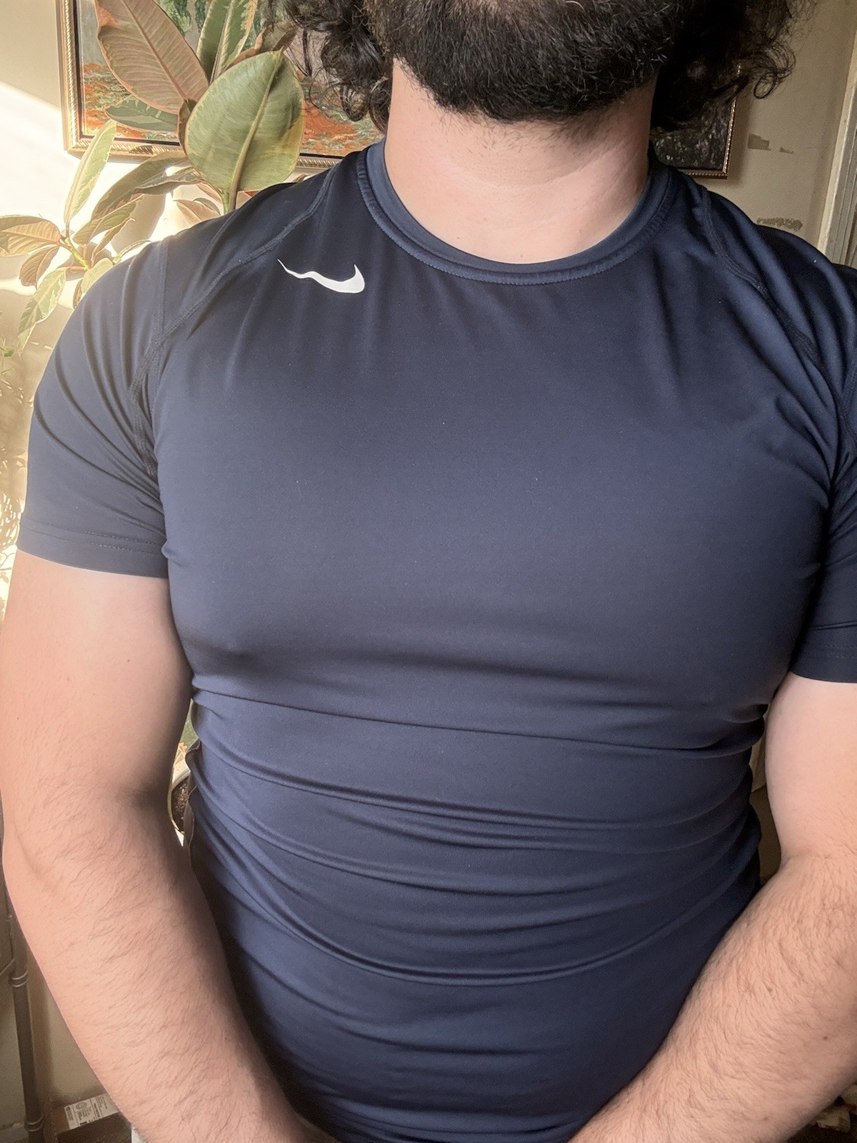 Nike Pro Men's Blue Compression Muscle Short Sleeve Stretch Tee Polyester M Navy gallery