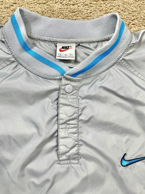 Nike Vintage 90s Short Sleeve Pullover Windbreaker Jacket Gray Blue XL Batting gallery
