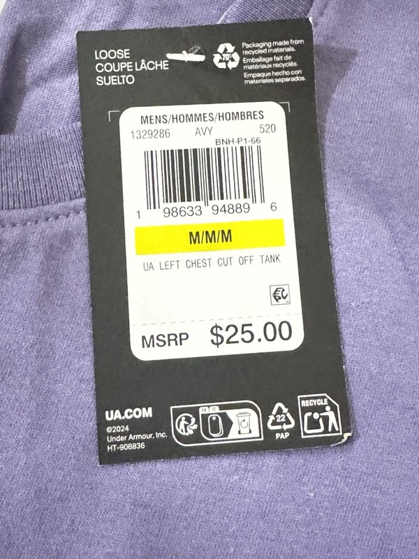 NWT Men’s Size M Under Armour Left Chest Cut Off Tank Top Shirt 1329286-520 $25 gallery