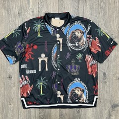 Nike Basketball Button Up Shirt Size Medium Mens Black White Short Sleeve Lebron