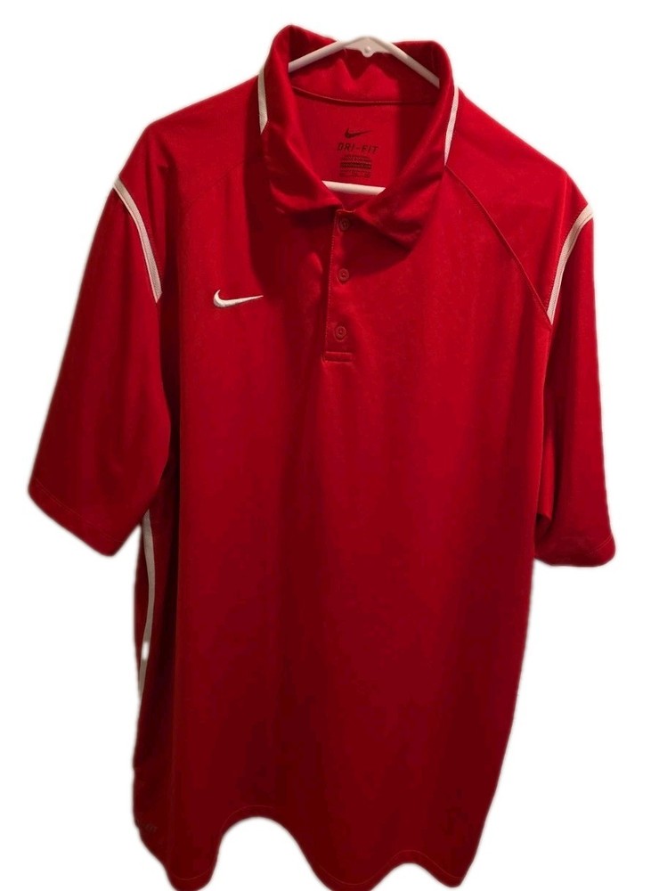Nike Dri-FIT Mens XXL Red Short Sleeve Athletic Polo Shirt Crew Neck Swoosh Logo