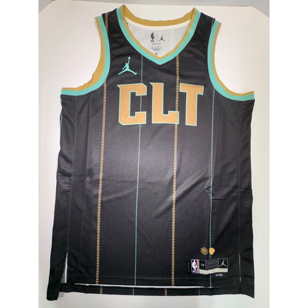 Jordan Charlotte Hornets City Edition Swingman Jersey Black Gold CLT Men LG 48