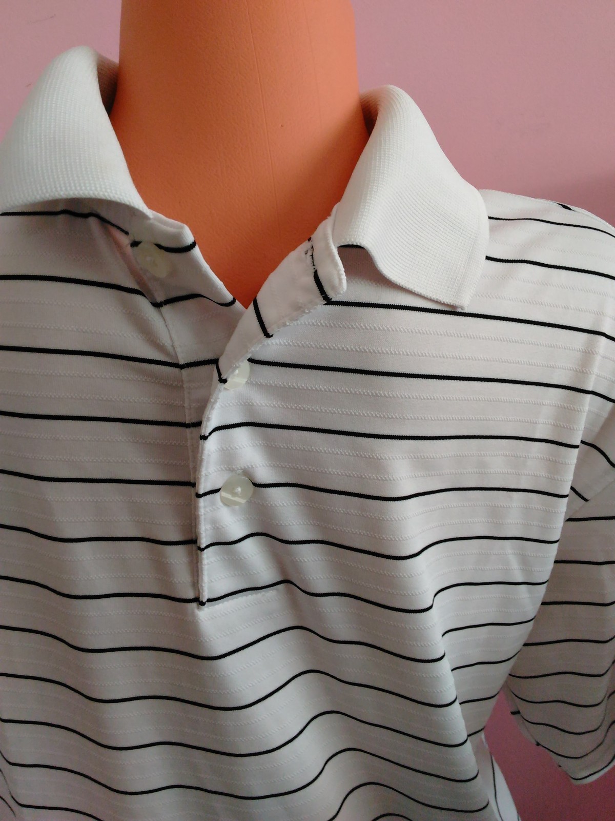 CHAMPION STRIPED Golf Polo Shirt Polyester 1/4 Button Up M gallery