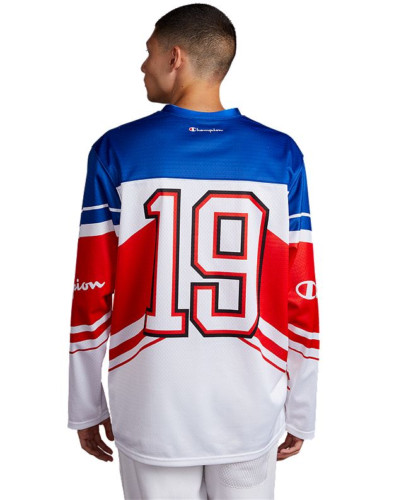 Champion Blue & White Long Sleeve Hockey Jersey RED WHITE BLUE USA MEN'S SZ L gallery