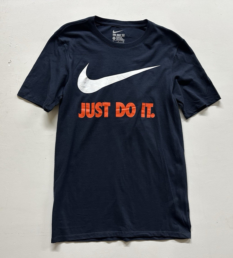 The Nike Tee Just Do It men size S short sleeve crew neck navy Athletic T Shirt