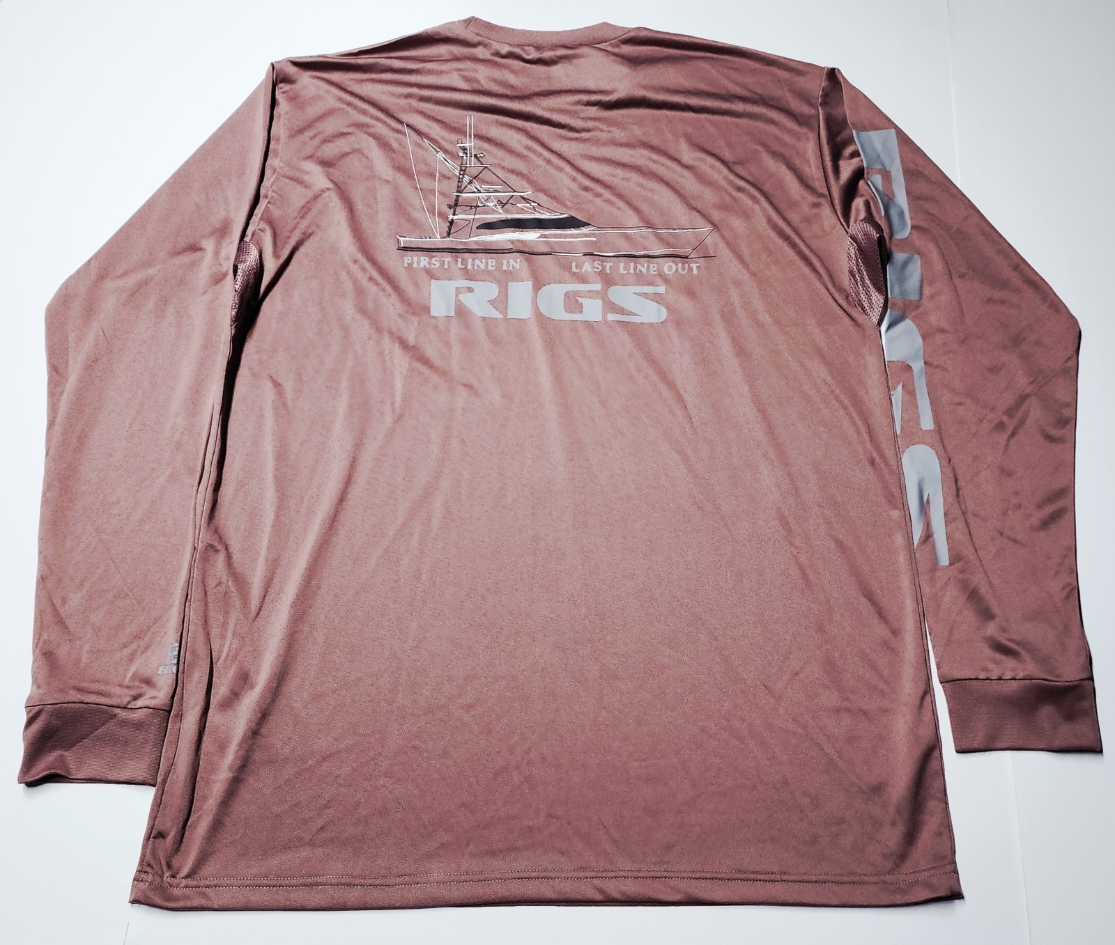 RIGS Performance Fishing UPF 50+ Sun "First Line Out..." Active Shirt LARGE NWOT gallery