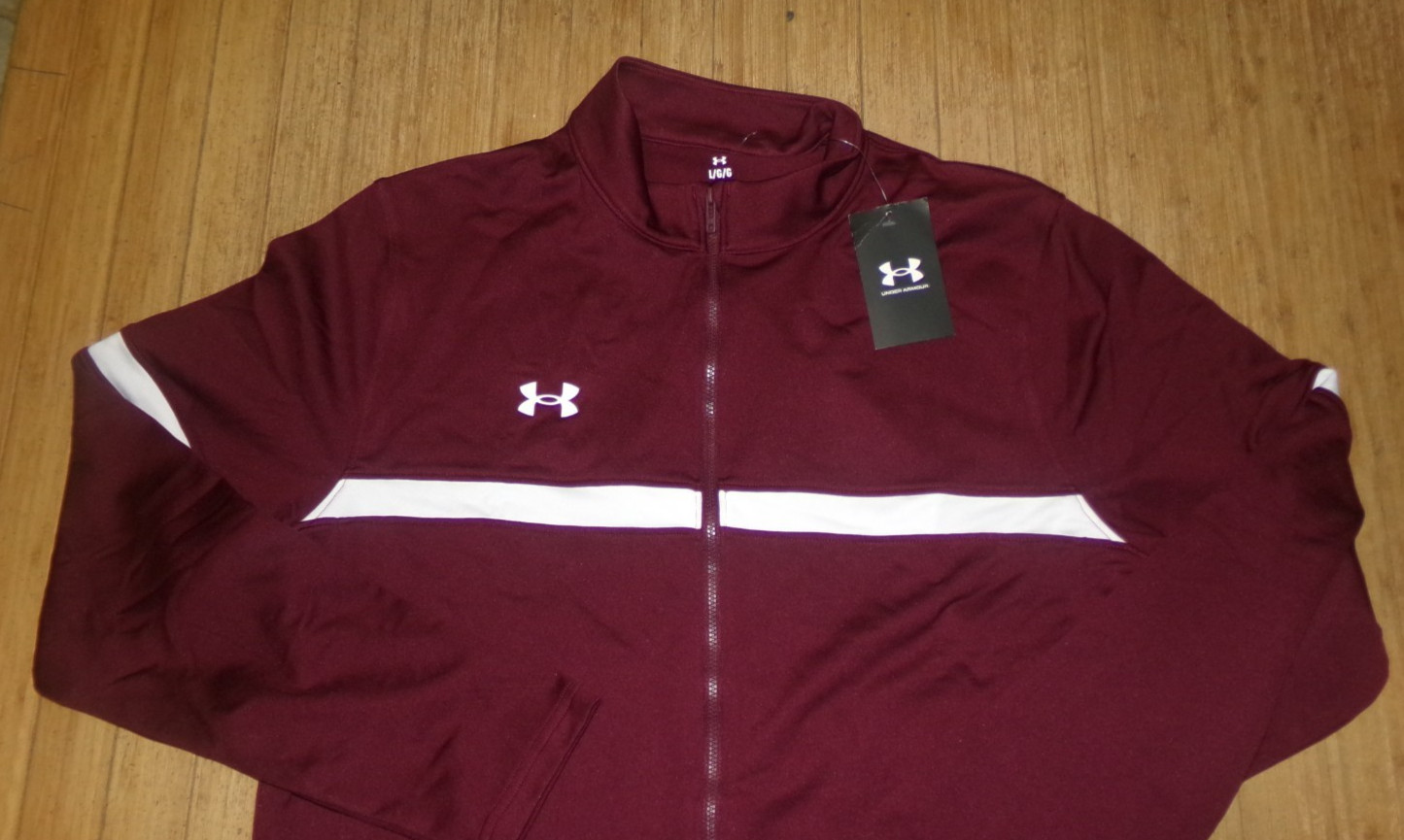 NWT UNDER ARMOUR LOOSE FIT L/S WARM UP JACKET~Wine & White~SZ LRG~NWT gallery