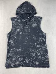 Guess Men’s Medium Black Sleeveless Hoodie Gray Splattered Paint Design